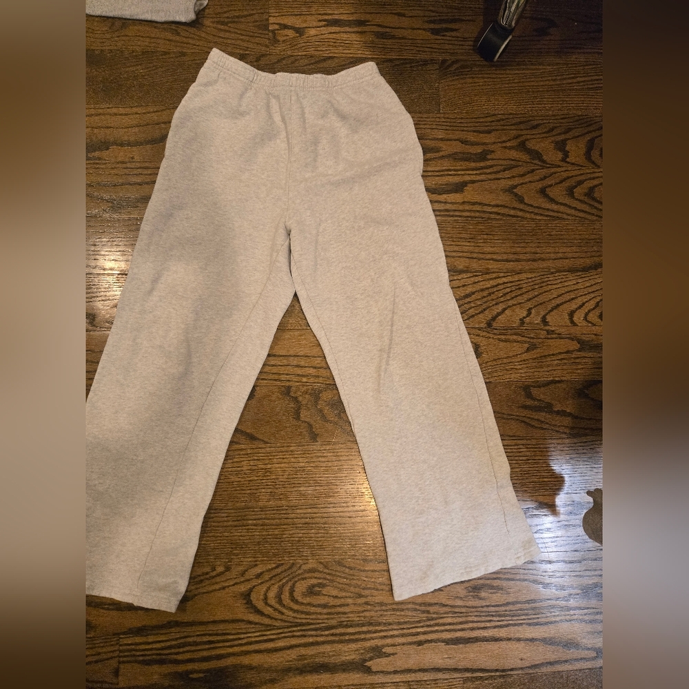 Brandy Melville White- Gray Anastasia Open Leg Sweatpants With Tie Waist